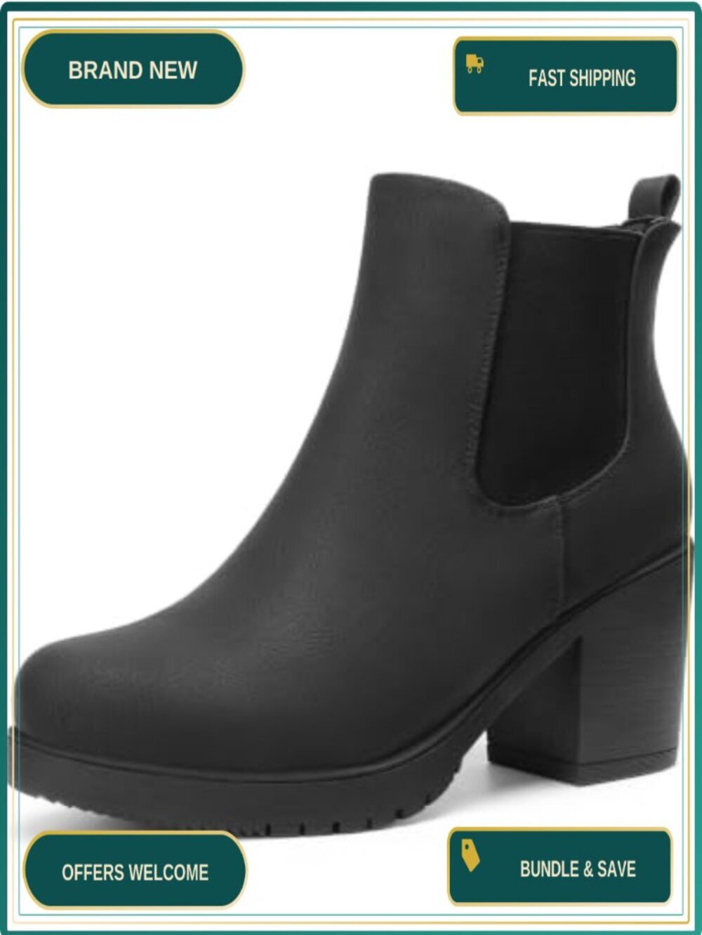 Chelsea Ankle Boots Chunky Block Heel Faux Suede Fall Winter Booties
